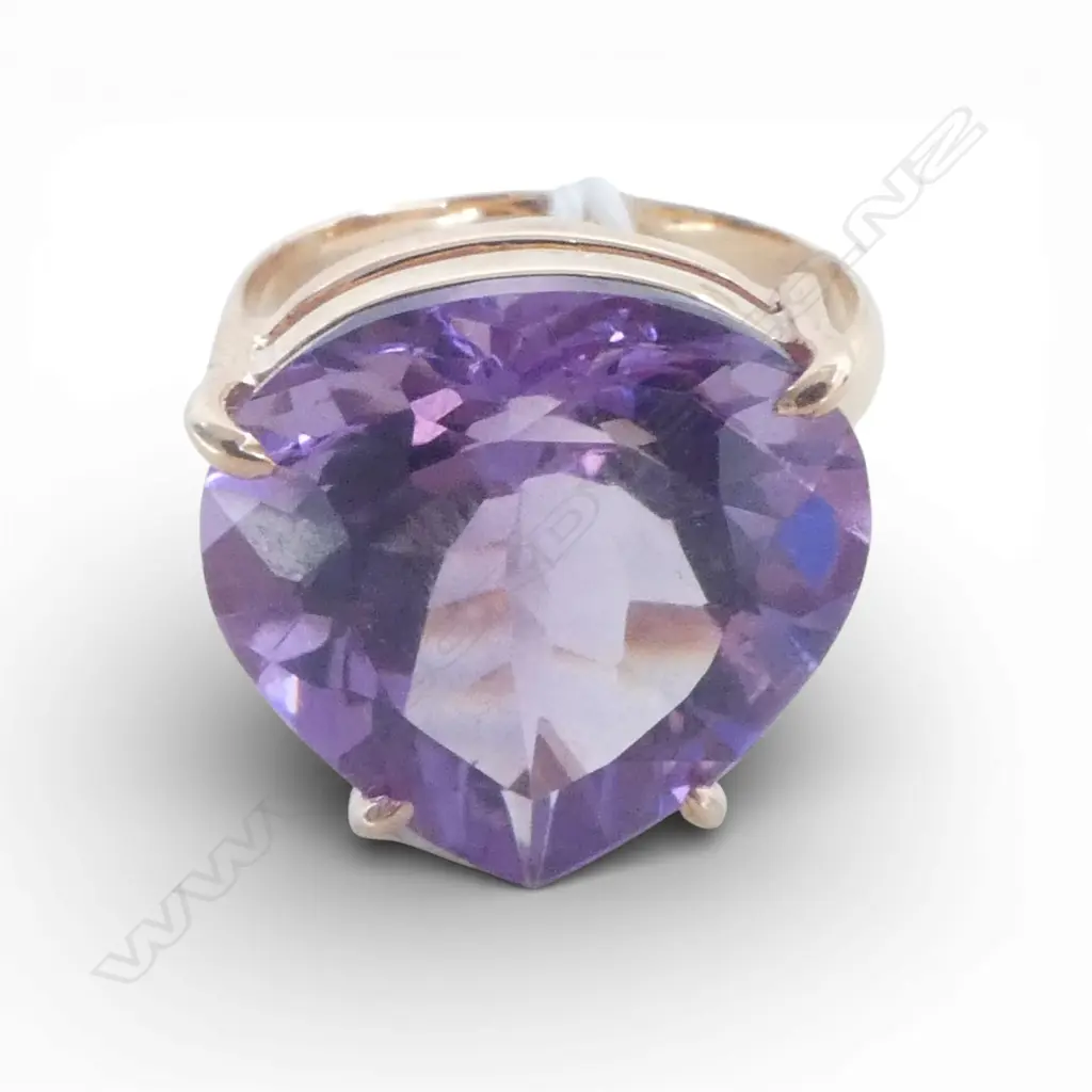 SILVER GILT LARGE AMETHYST DRESS RING SIZE P Image 1++