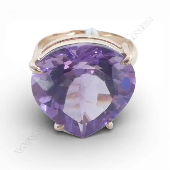 SILVER GILT LARGE AMETHYST DRESS RING SIZE P