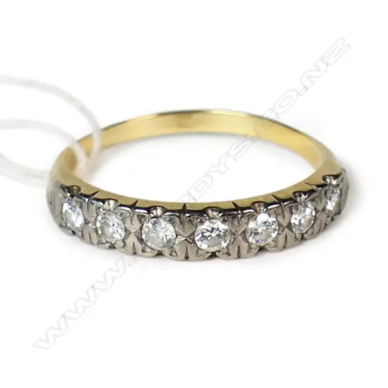 VINTAGE 18CT YELLOW GOLD 7-DIAMOND RING, SET IN PLATINUM  SHANK THINNING SIZE O