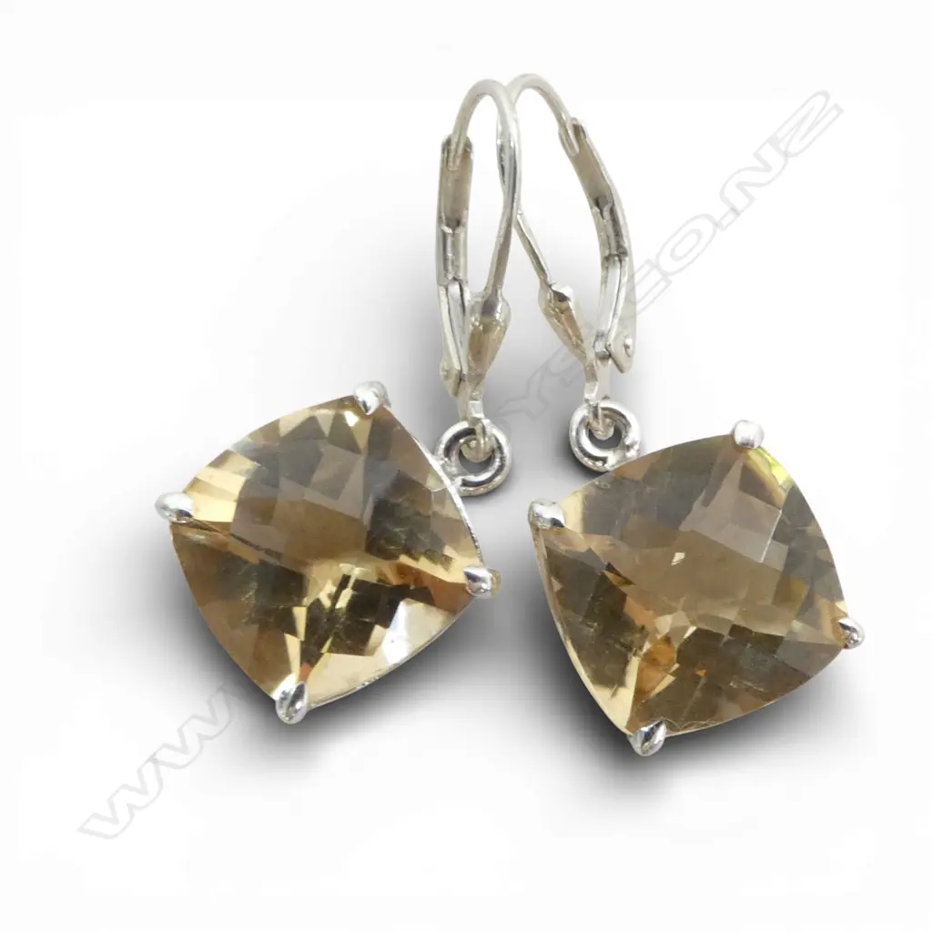 PR SILVER & CUSHION CUT CITRINE EARRINGS Image 1++