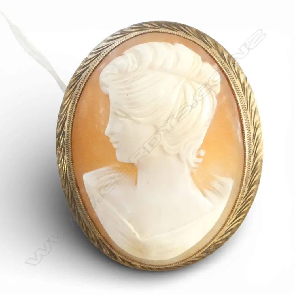 9ct YELLOW GOLD CARVED CAMEO BROOCH 11.55gms Image 1++