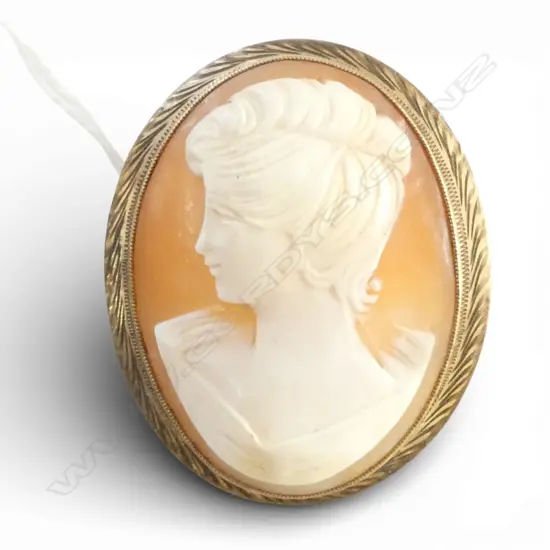 9ct YELLOW GOLD CARVED CAMEO BROOCH 11.55gms