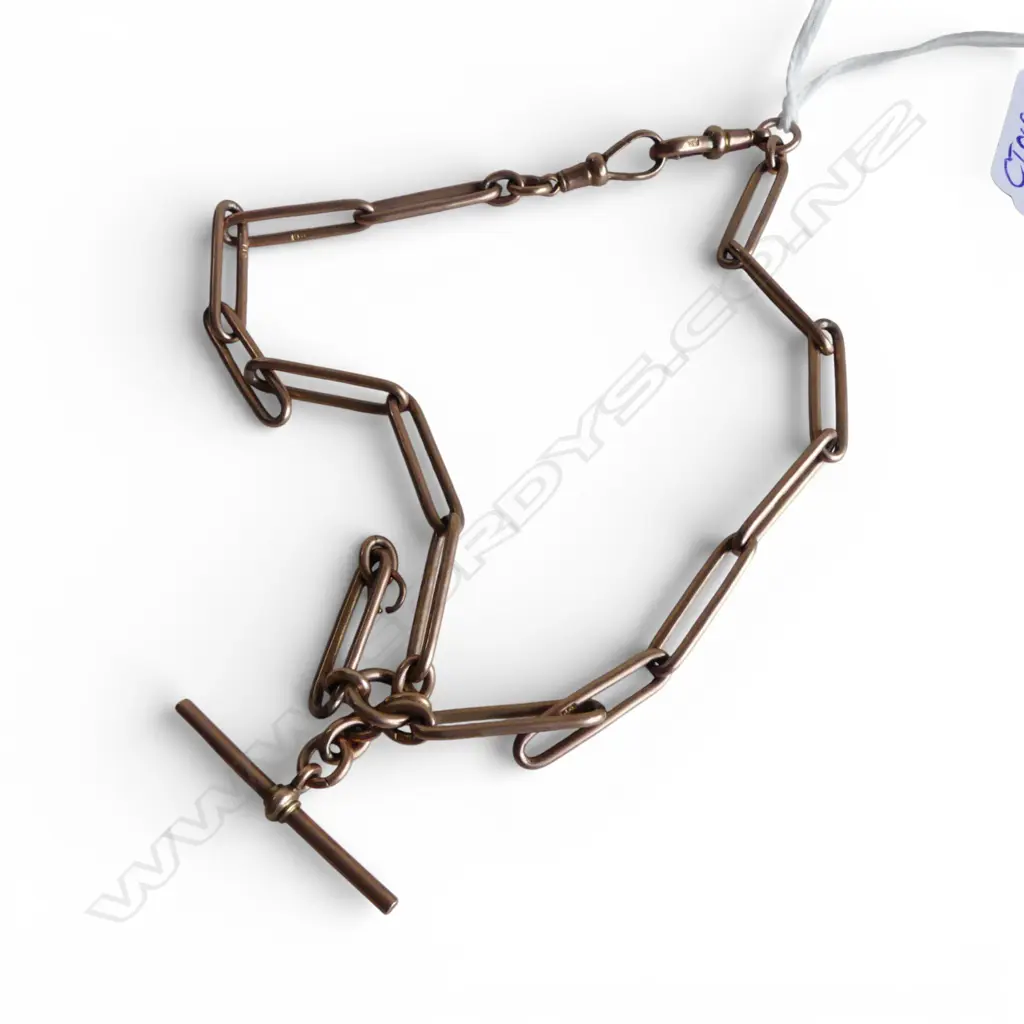 c1900 9ct ROSE GOLD RAIL LINK FOB CHAIN L.350mm. 28.8gms Image 1++