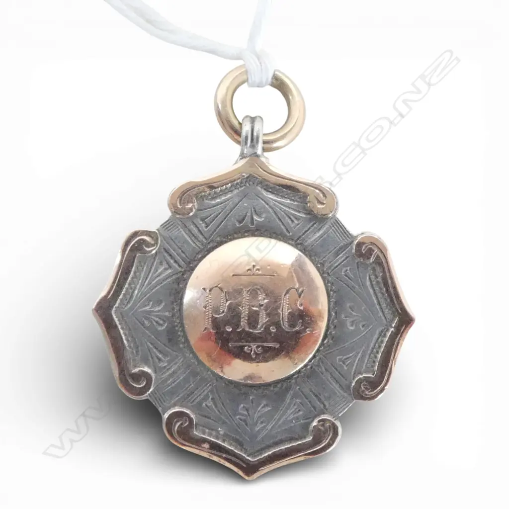 9ct GOLD & STG SILVER FOB MEDALLION, BRIMINGHAM 1925, 14.08gms Image 1++