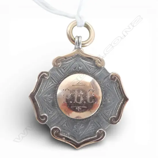 9ct GOLD & STG SILVER FOB MEDALLION, BRIMINGHAM 1925, 14.08gms