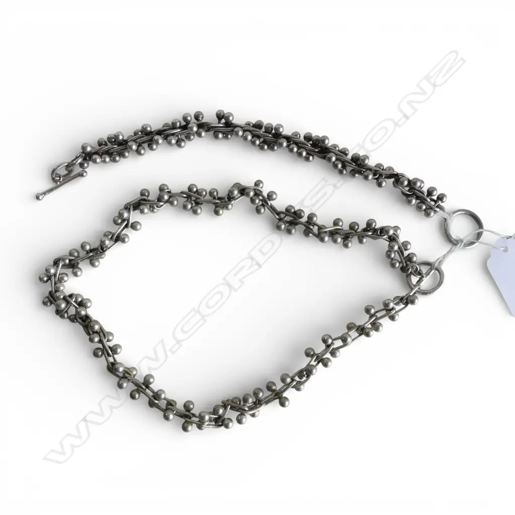 SILVER PLATE NECKLACE balls on rods & oval links L.460mm. + matching BRACELET marked silver BUT plated Image 1++