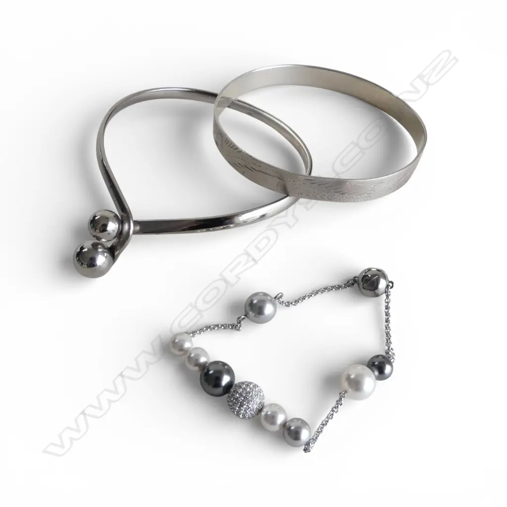 3 PCS; SWAROVSKI BRACELET, sml size, SILVER BANGLE & PLATED BALL BANGLE Image 1++