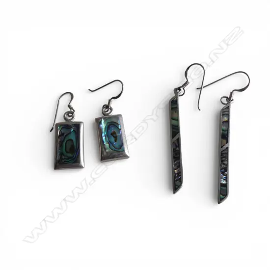 2 pairs of silver & paua shell earrings w hooks for pierced ears