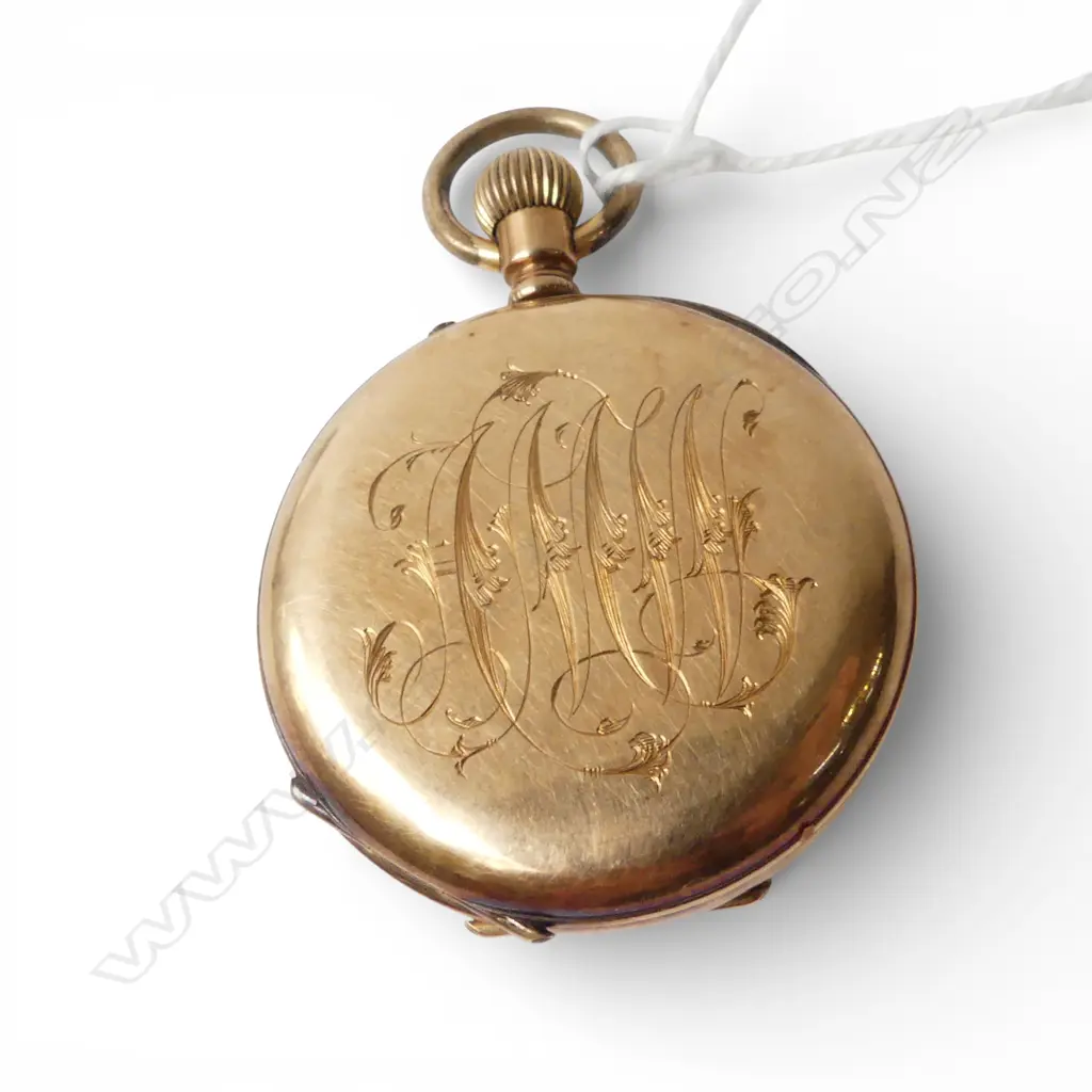 LADIES HALF HUNTER 14ct GOLD POCKET WATCH w. ENAMEL CHAPTER RING 35.73gms Image 1++