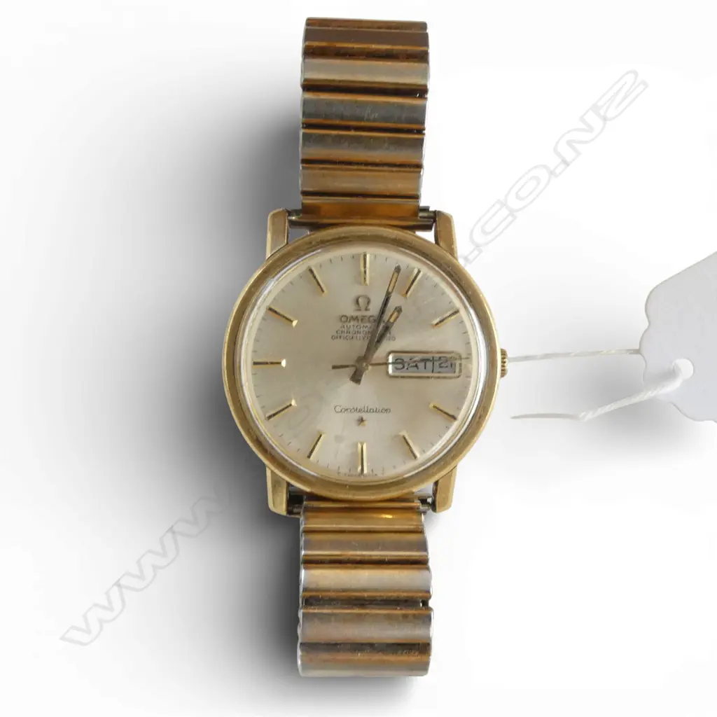 VINTAGE OMEGA GENT'S gold plate CONSTELLATION WRIST WATCH not running Image 1++