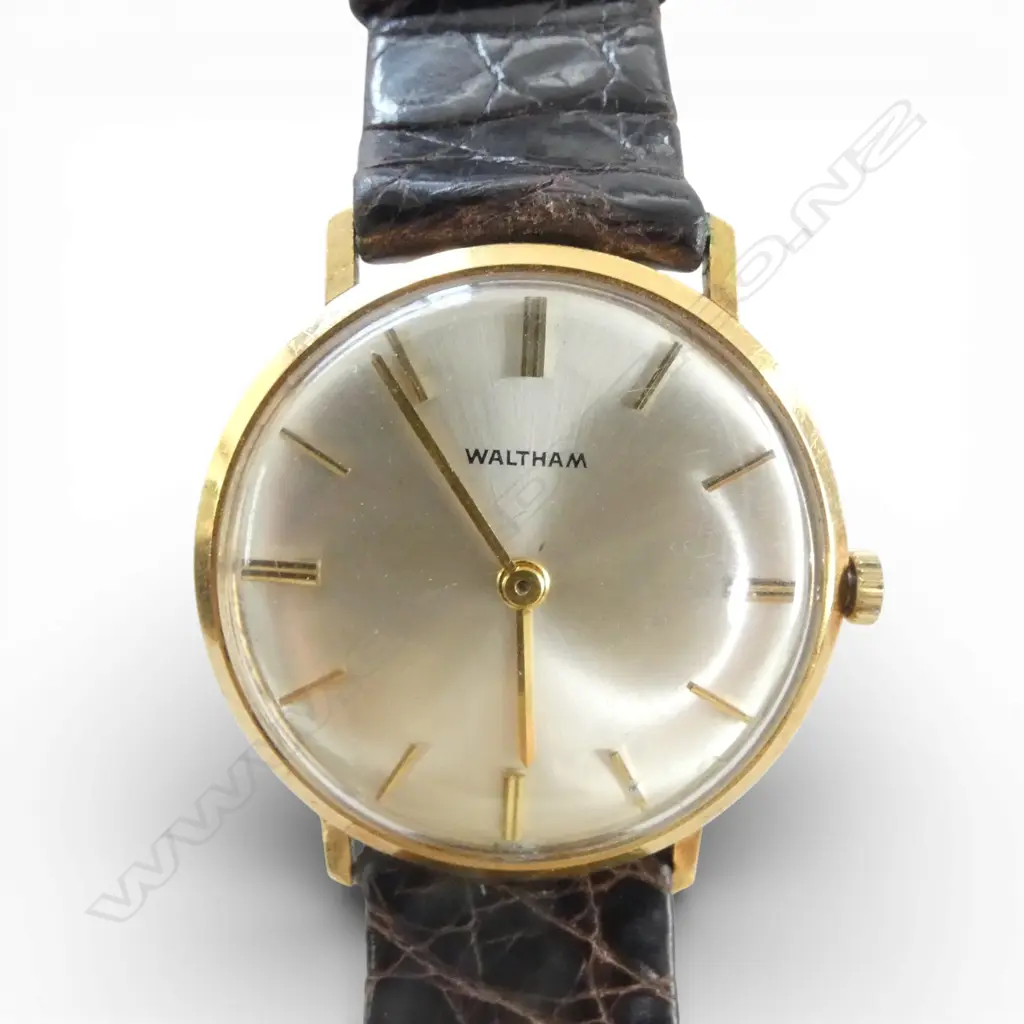 WALTHAM 18CT GOLD CASE MENS WATCH TW [WITHOUT THE MOVEMENT but including glass & strap  14.1G +/-] Image 1++