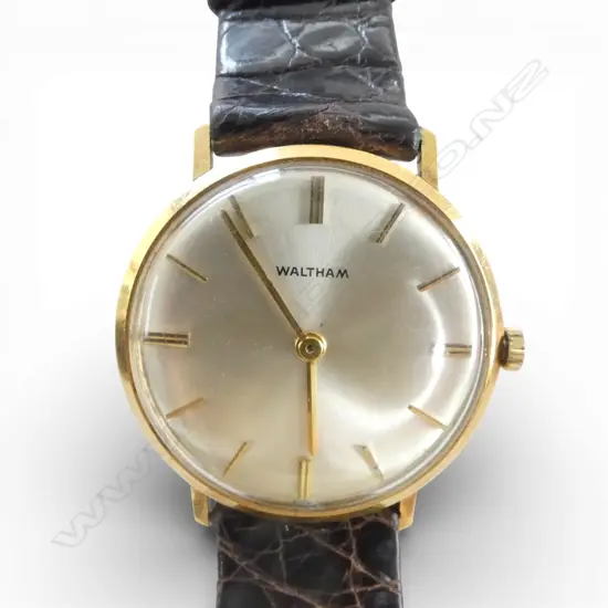 WALTHAM 18CT GOLD CASE MENS WATCH TW [WITHOUT THE MOVEMENT but including glass & strap  14.1G +/-]