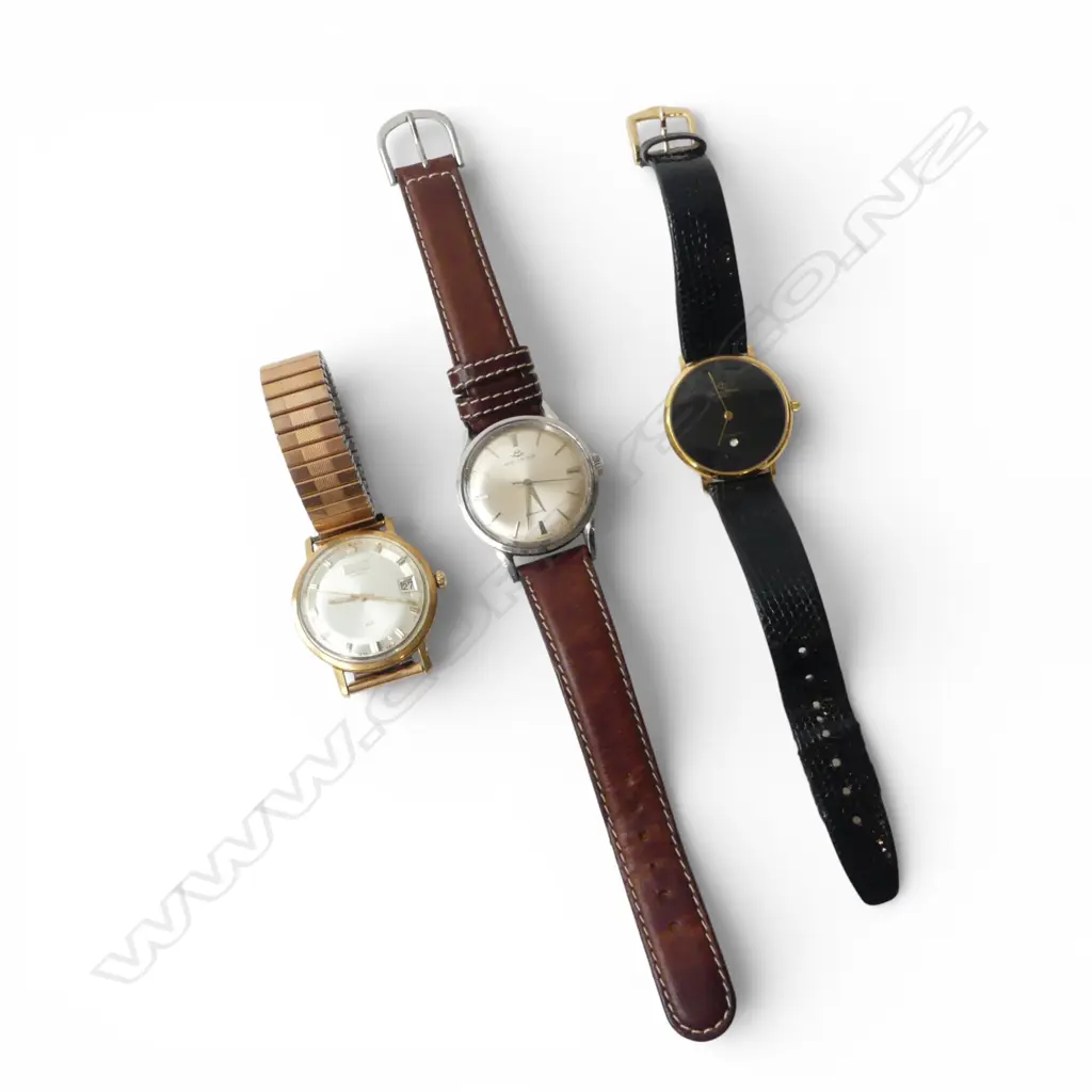 3 GENT'S WRISTWATCHES: ROAMER + MOVADO working + CHRISTIAN BERNARD quartz not running w black dial not running Image 1++