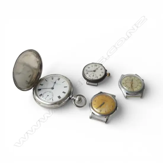 4 OLD WATCHES as is: silver pocket watch + silver trench watch + Pierpont + Eternamatic