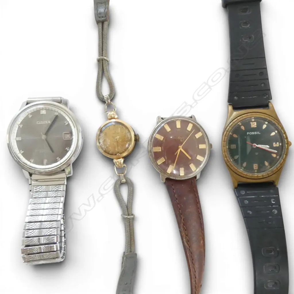 4 VINTAGE WATCHES; LADIES OMEGA, GENTS'S CITIZEN & 2 FOSSIL BRAND  Image 1++
