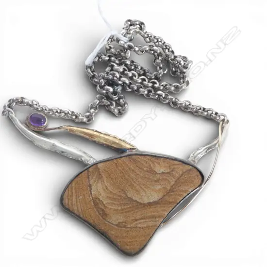 SIMON MISDALE ORIGINAL 9CT GOLD/SILVER AMETHYST/STONE (from Germany) NECKLACE (chain made by Simon) From Simon's estate.