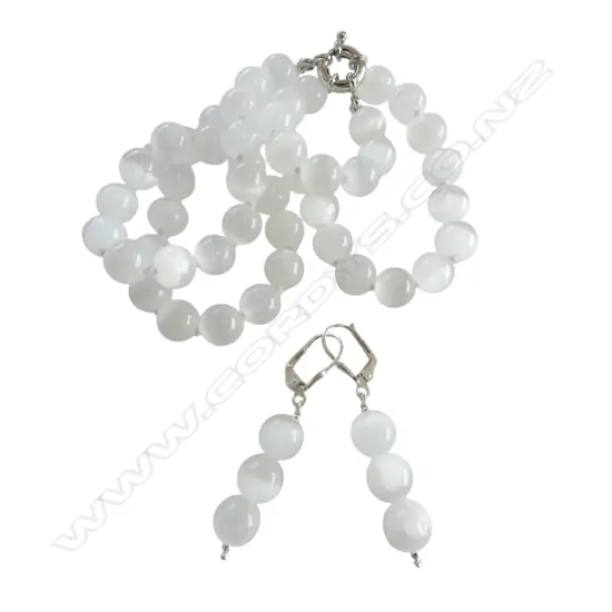 CELLENITE BEAD NECKLACE & EARRING SET silver continental locks