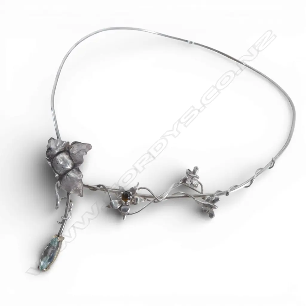 SIMON MISDALE SILVER ART NOUVEAU STYLE NECKLET SET WITH GEMSTONES From Simon's estate. Image 1++