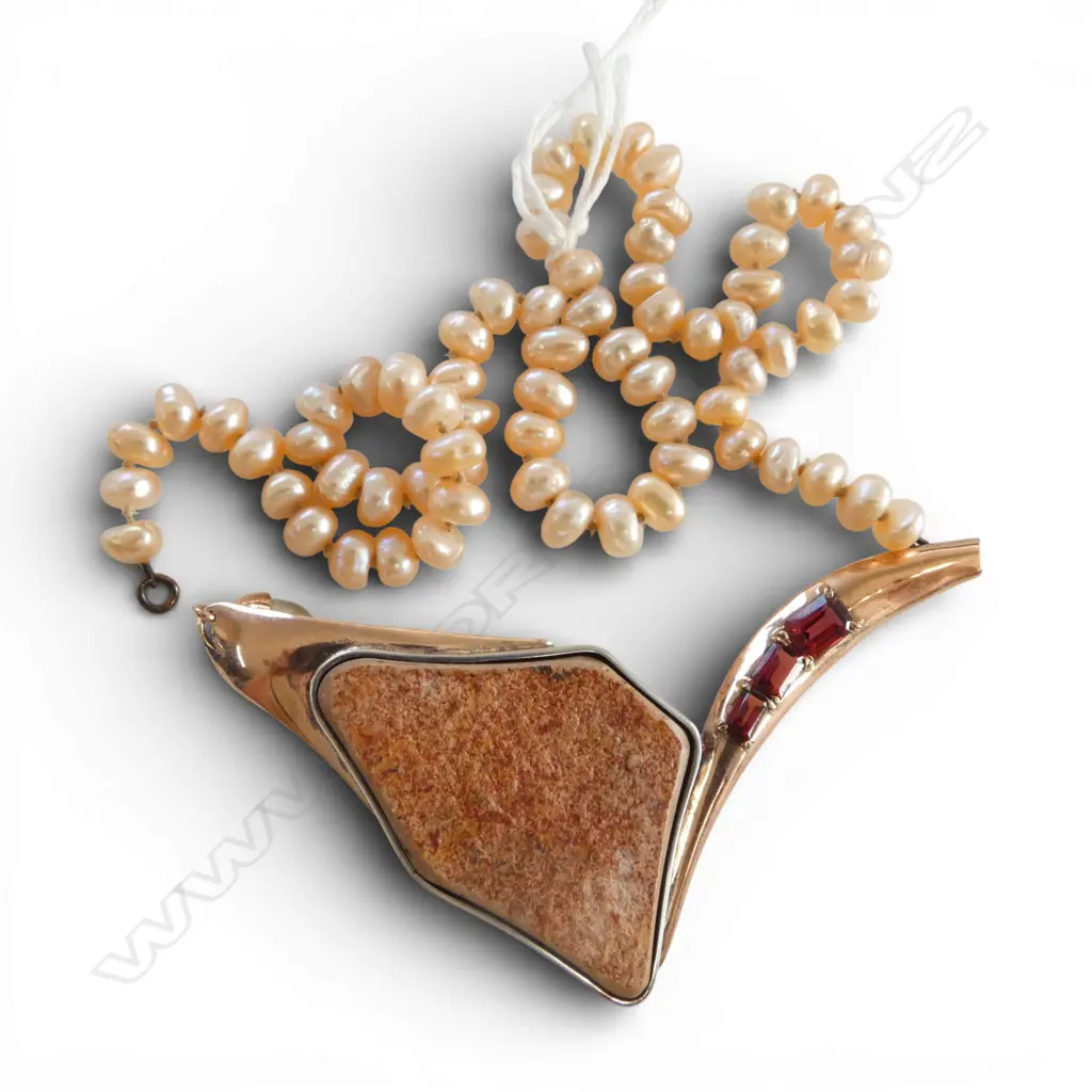 SIMON MISDALE ORIGINAL 9CT ROSE GOLD/SILVER/GARNET/FRESHWATER PEARL/BLACK PEARL NECKLACE From Simon's estate. Image 1++