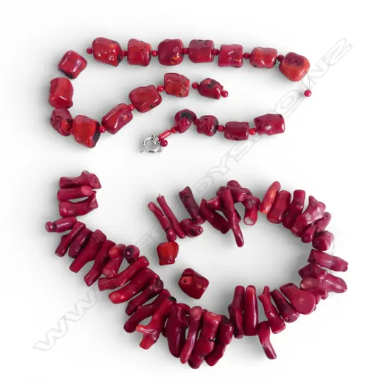 DYED RED CORAL BEADS - both necklaces need re-stringing