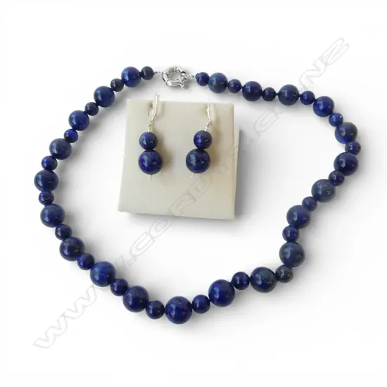 LAPIS LAZULI BEAD NECKLACE & EARRING SET silver continental locks