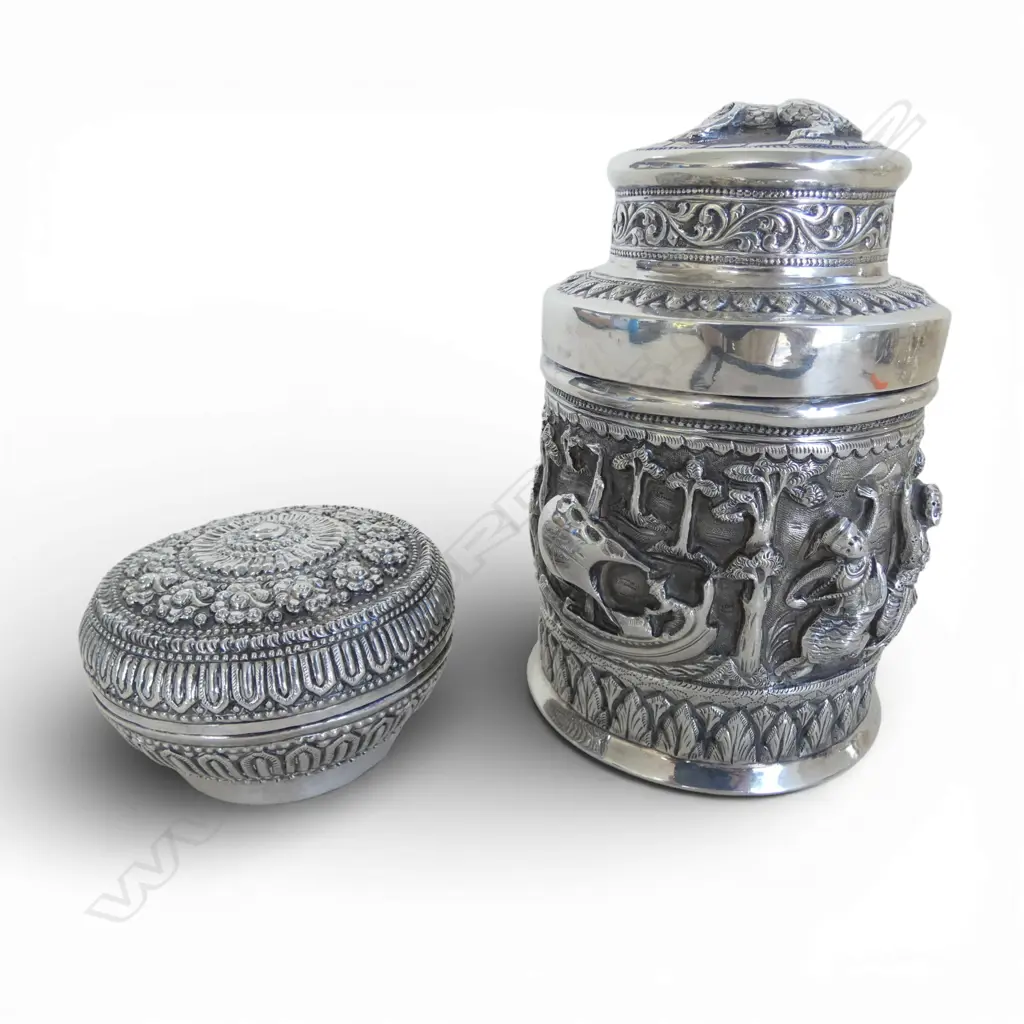 2 THAI unmarked .800? SILVER CONTAINERS 263gms Image 1++