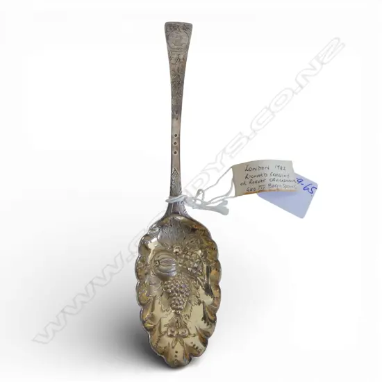 George III silver berry spoon Embossed & engraved. Lodon 1782 by Richard Crossley 60gms