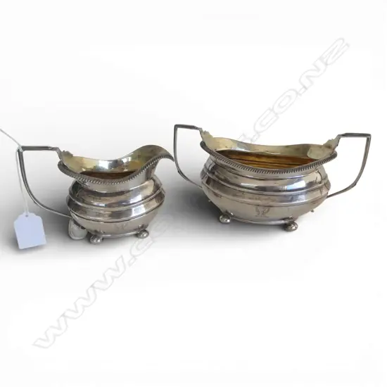 PR GEORGE III SILVER SUGAR BOWL & CREAM JUG London 1815 by Charles Price. 470gms