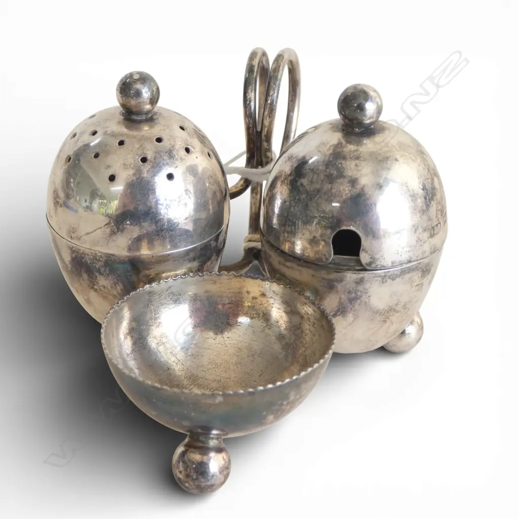 SILVER CRUET egg form 70gms silver weight + glass liner. Sheffield 1900 Image 1++