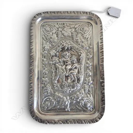 STG SILVER EMBOSSED PUTTI TRAY, WILLIAMS LTD, BIRMINGHAM 1905, 286gms