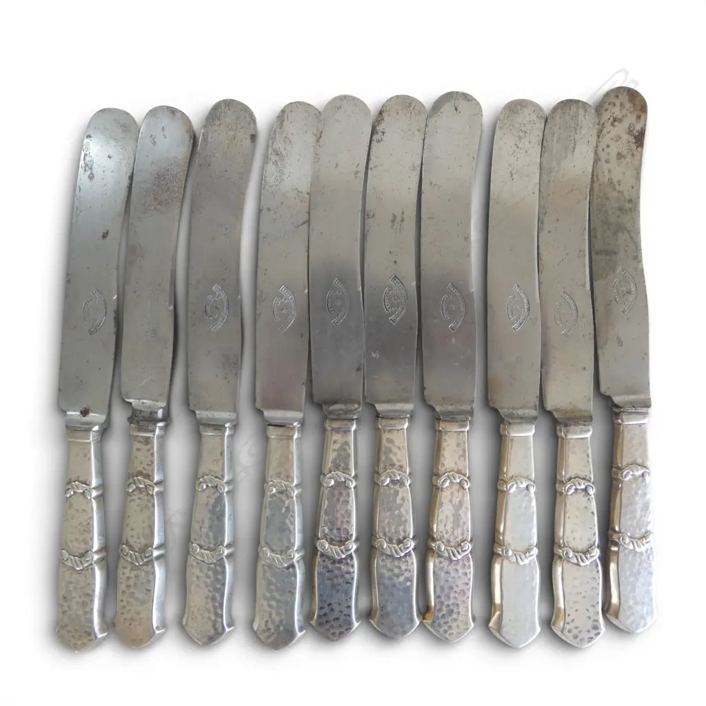 **RTV** SET 10 SILVER COPENHAGEN 0.826 SILVER KNIVES est. silver weight 300+gms Image 1++