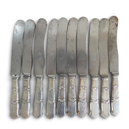 **RTV** SET 10 SILVER COPENHAGEN 0.826 SILVER KNIVES est. silver weight 300+gms
