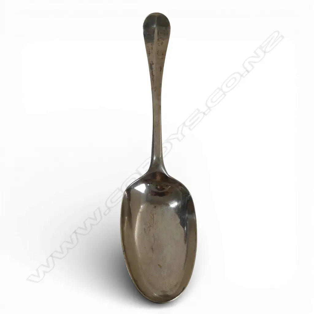 George II LONDON 1738 SILVER TABLE SPOON bottom marked shell back 58gms  Image 1++