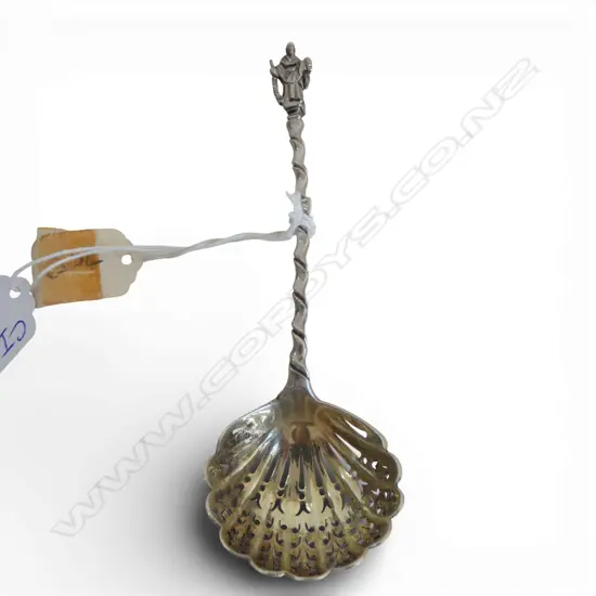 VICTORIAN SILVER APOSTLE SIFTING SPOON gilded pierced bowl. 26gms