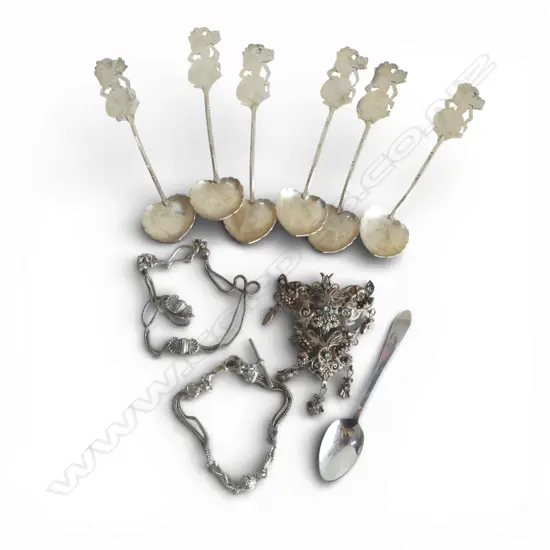 LOW GRADE SILVER / SILVER TONE JEWELLERY + 6 THAI TEASPOONS, TIFFANY STG TEASPOON