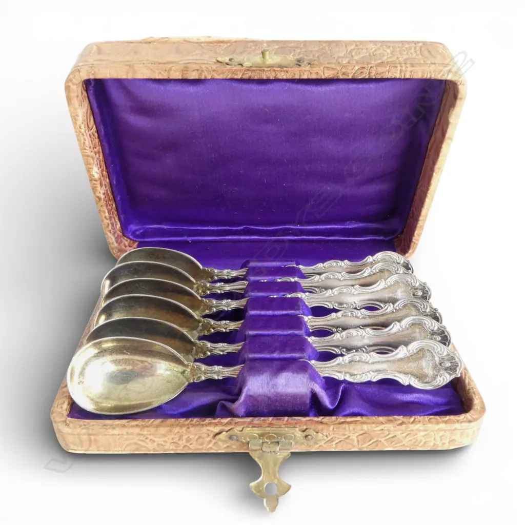 BOXED SET 6 AMERICAN STERLING SILVER TEASPOONS, 91gm Image 1++