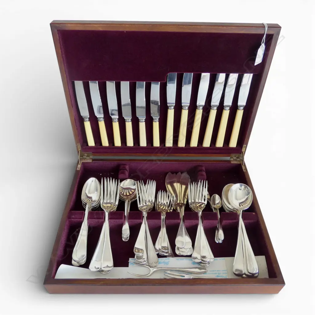 CANTEEN SILVER PLATED CUTLERY Incl. IVORINE 'BONE' HANDLE KNIVES Image 1++