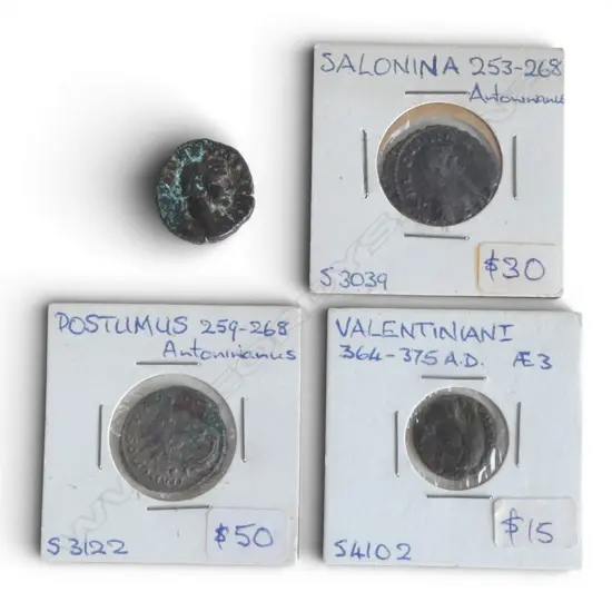 4 ROMAN COINS; SALONINA, VALENTINIAN I, POSTUMUS, OTHER