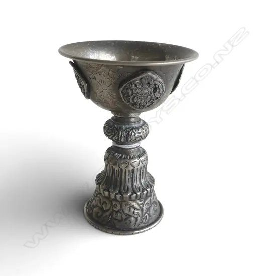 TIBETAN SILVER METAL BUTTER LAMP H.120mm