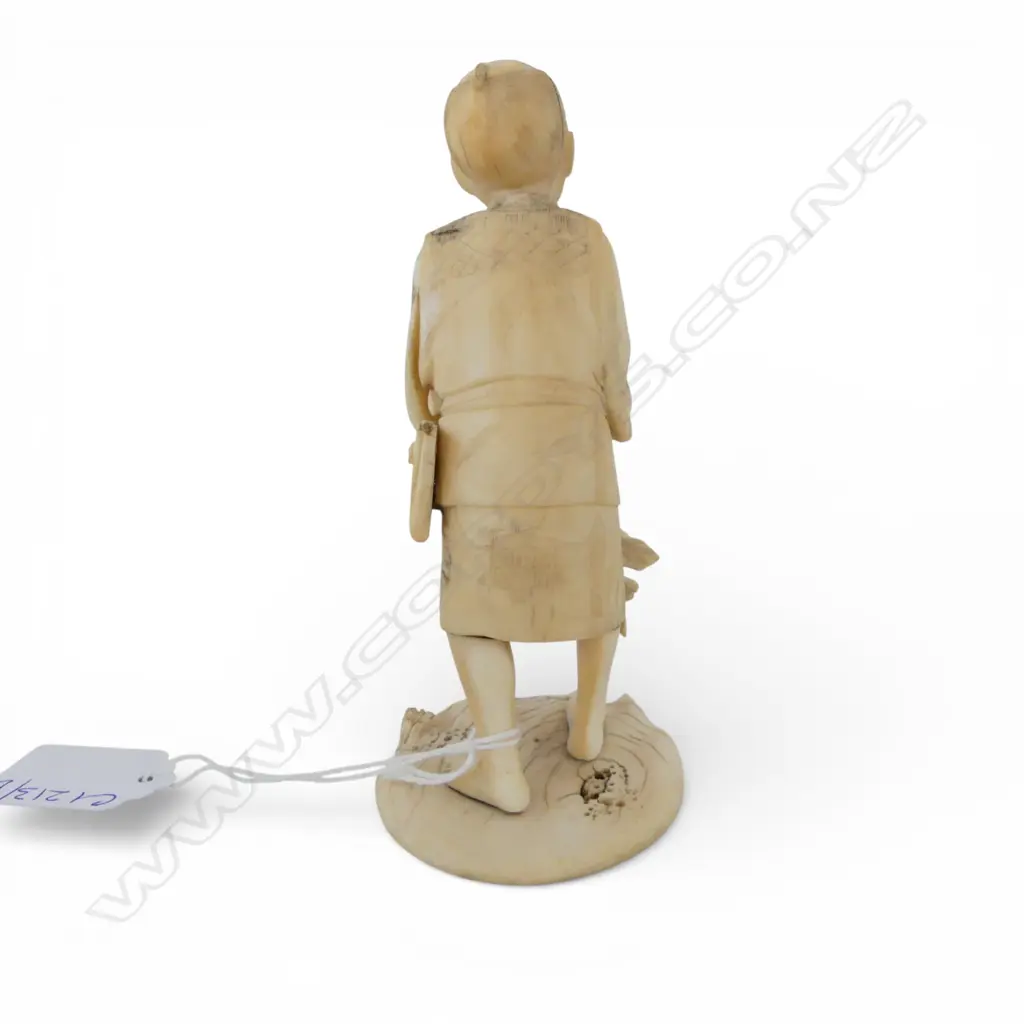 JAPANESE IVORY FIGURE; MAN w. TURNIP H.130mm SIGNED TO BASE Image 1++