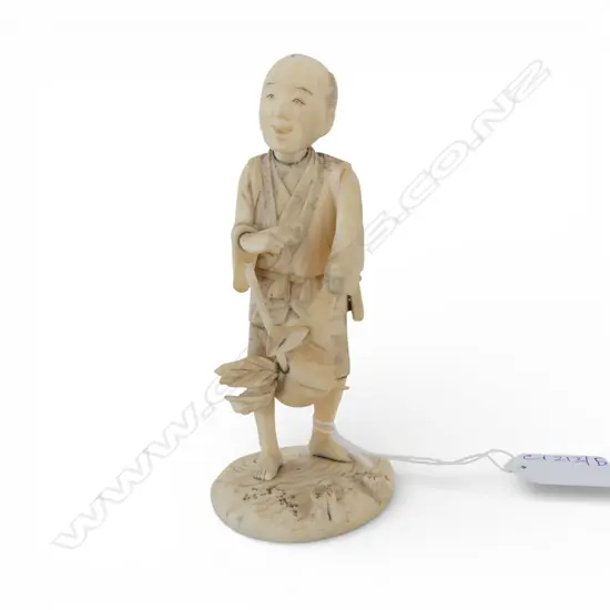 JAPANESE IVORY FIGURE; MAN w. TURNIP H.130mm SIGNED TO BASE
