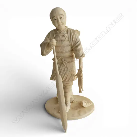 JAPANESE IVORY FISHERMAN FIGURE H.220mm SIGNED TO BASE. PIECES LOOSE