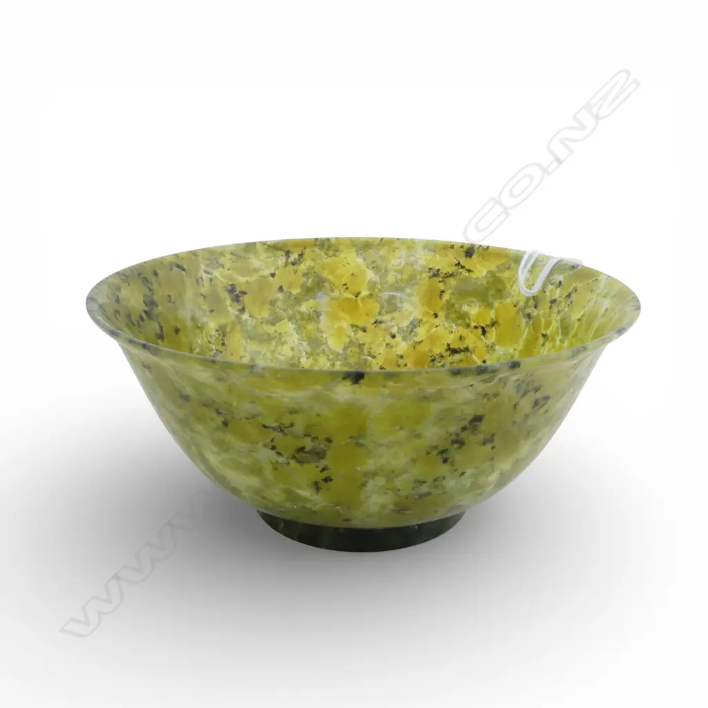 CHINESE SPINACH JADE BOWL Dia.126mm semi translucent sections Image 1++