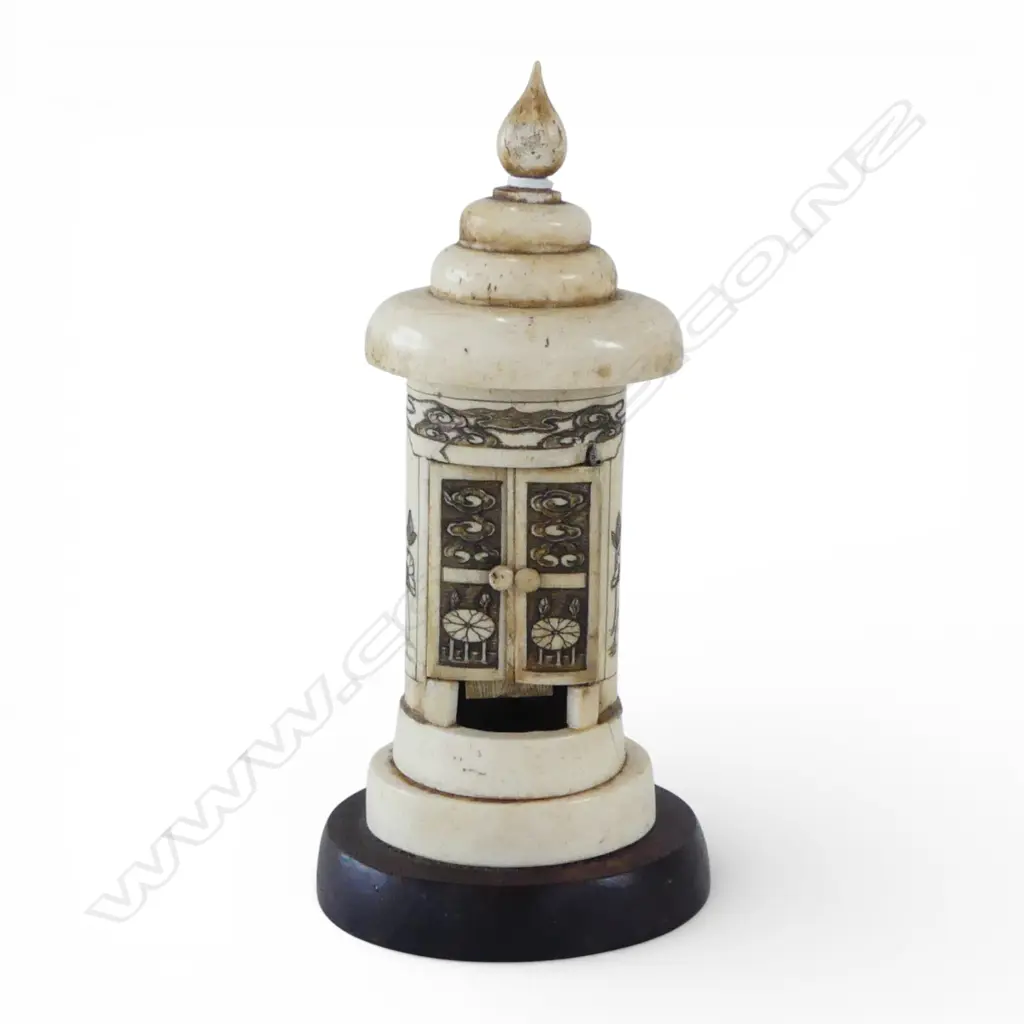 JAPANESE CARVED BONE TEMPLE H.160mm faults Image 1++