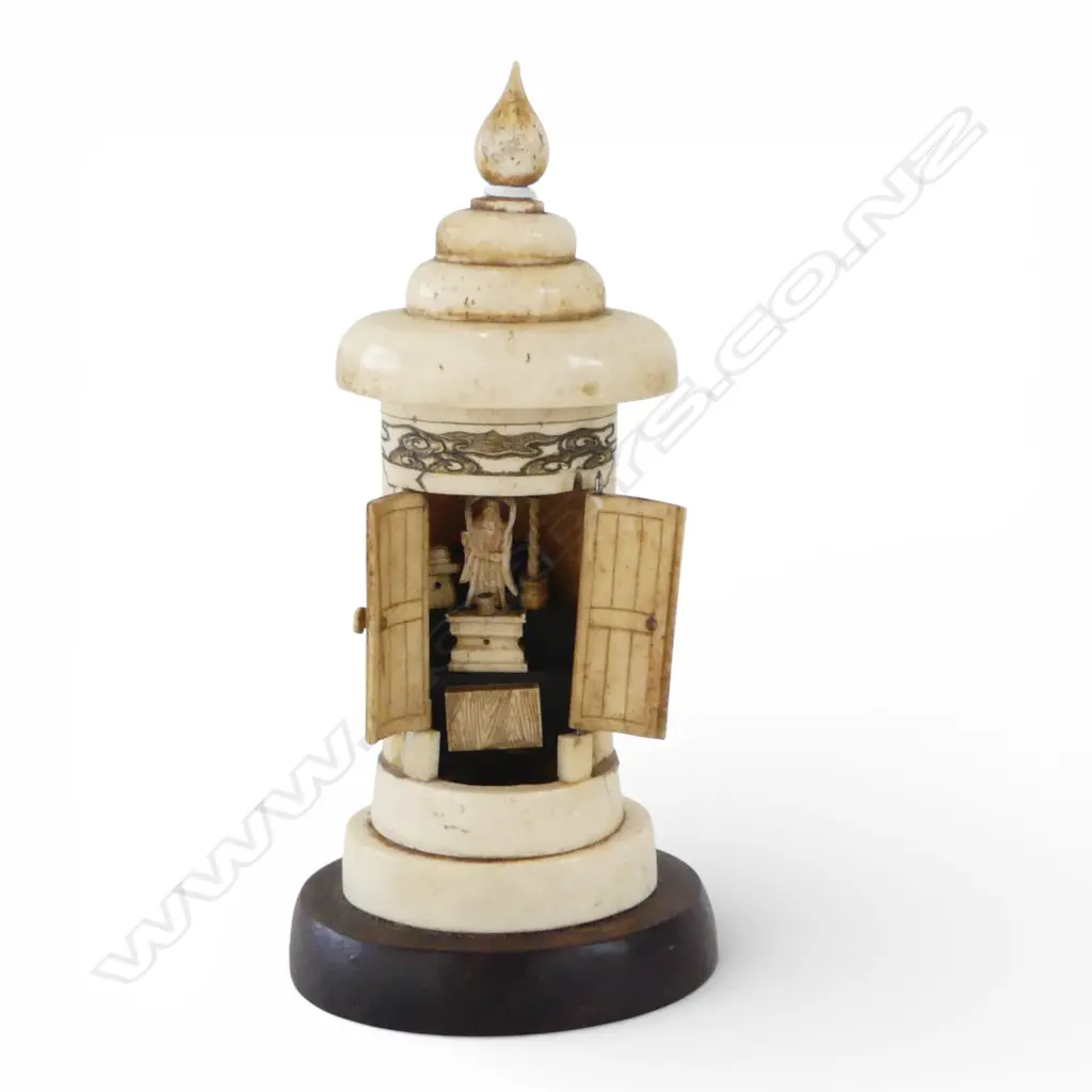 JAPANESE CARVED BONE TEMPLE H.160mm faults Image 1++