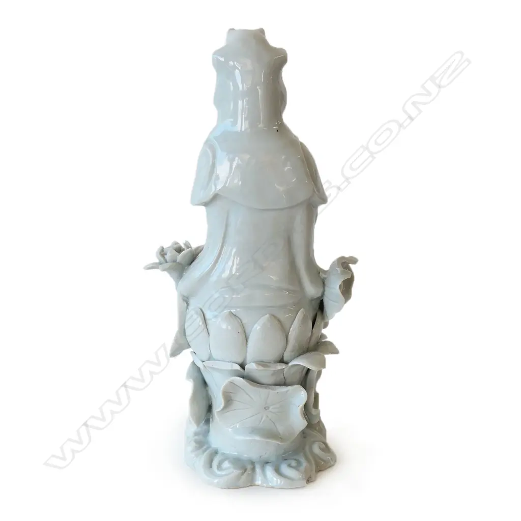 OLD BLANC DE CHINE KUANYIN, ON LOTUS THRONE, SOME LOSSES, H.240mm  Image 1++