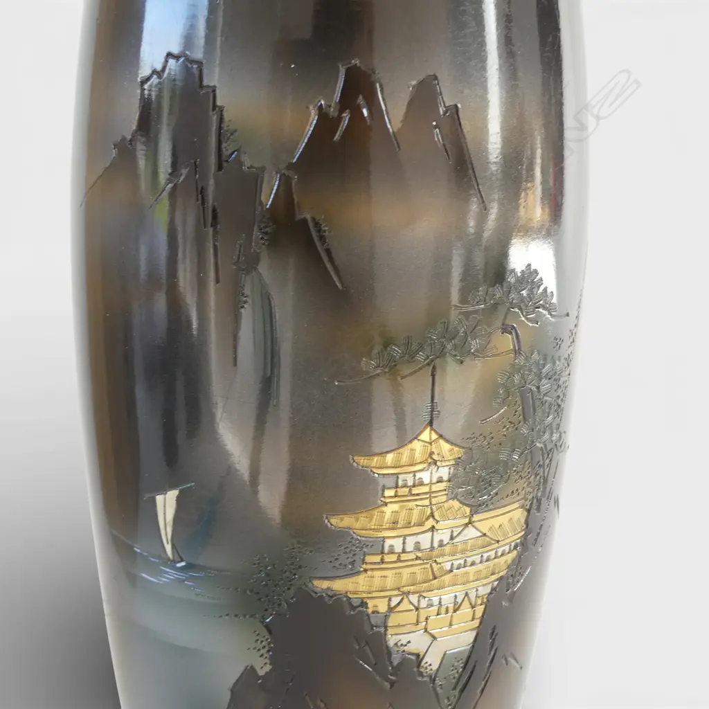 JAPANESE 'EXPO '70' MIXED METAL VASE bronze or brass body. H.210mm. In original wood box  Image 1++