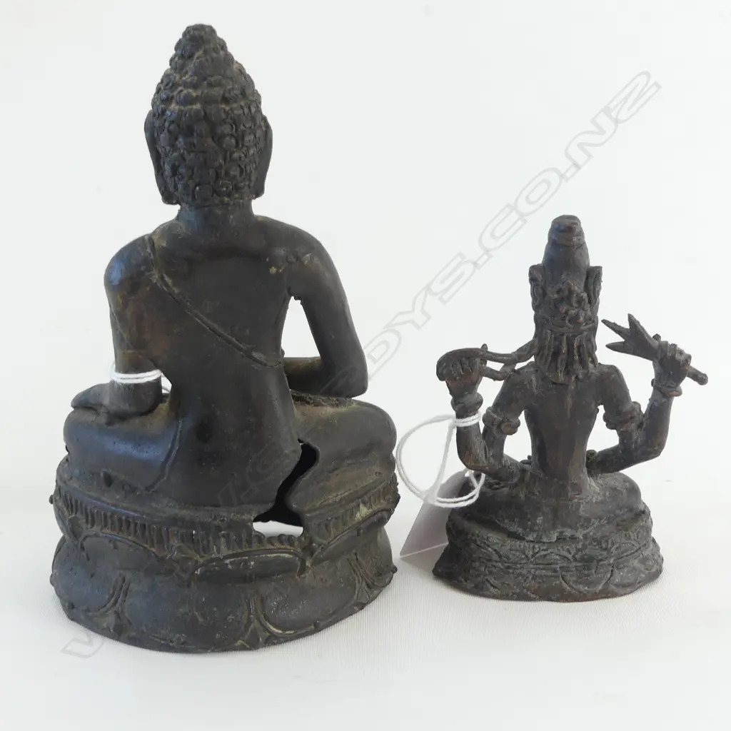 OLD BRONZE SEATED BUDDHA lotus pose some casting faults. H.150mm & another smaller H.105mm Image 1++