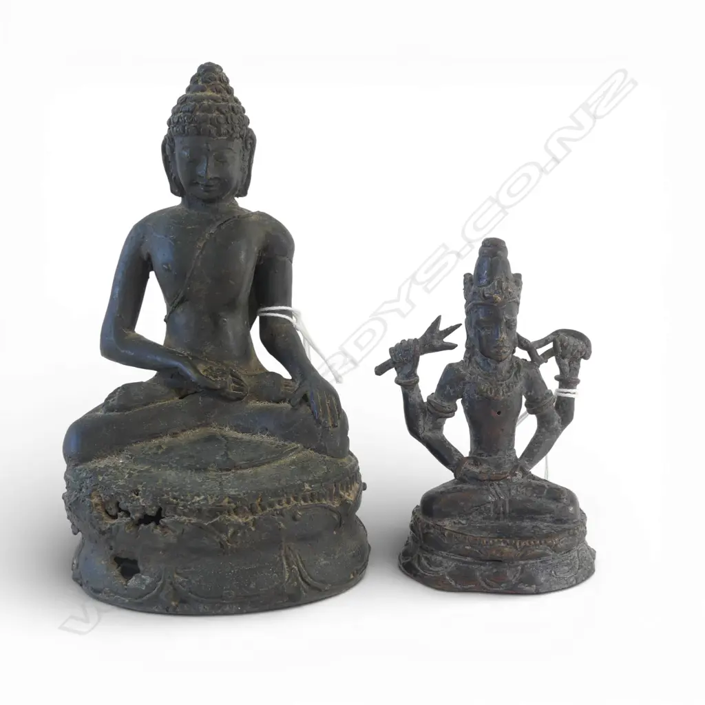 OLD BRONZE SEATED BUDDHA lotus pose some casting faults. H.150mm & another smaller H.105mm Image 1++