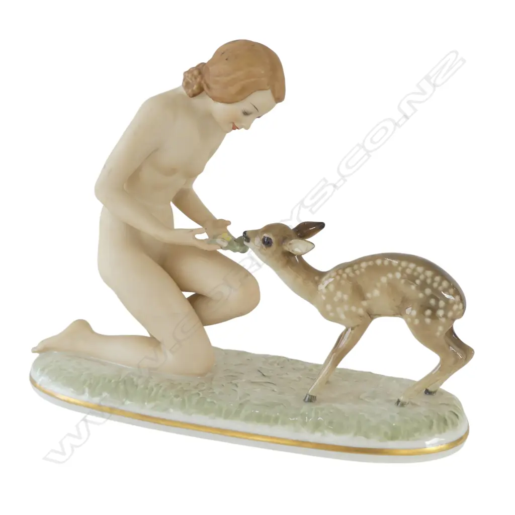 HUTSCHENREUTHER NUDE w. FAWN H.240mm Image 1++